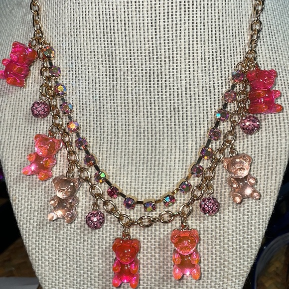 COPY - Betsey Johnson Pink/Peach Gumi Bear Necklace with Iridescent Crystals - Picture 5 of 5